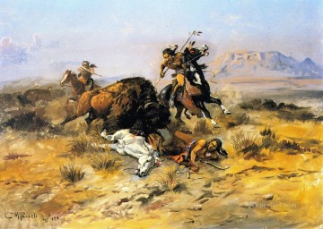 Amerikanischer Indianer Werke - Büffeljagd 1898 Charles Marion Russell Indianer